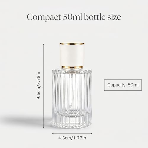 YU FENG 2 Pack 50ml Glass Perfume Spray Bottles, Gold Rim Atomizer | Vertical Striped Texture, Gold Sprayer With Cream Cap, Travel Size Refillable Bottle, Fine Mist Spray For Perfume And Oils - style: Gold-Trim Cream Cap-1