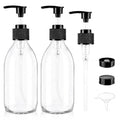 8 oz Clear Glass Pump Bottle, 250ml Small Lotion Dispenser Bottle for Body Massage Oil, Refillable Empty Hand and Dish Soap Dispensers Set with Storage Caps, Labels - 2 Pack - color: Clear