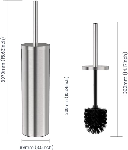 DOWRY Stainless Steel Toilet Bowl Brush and Holder for Bathroom, Deep Cleaning Toilet Brush and Holder Set with Long Handle, Hidden Toilet Bowl Brush with 2 Heads,Modern Decor Nickel Round 2PCS - color: Nickel-round-2p, size: Round