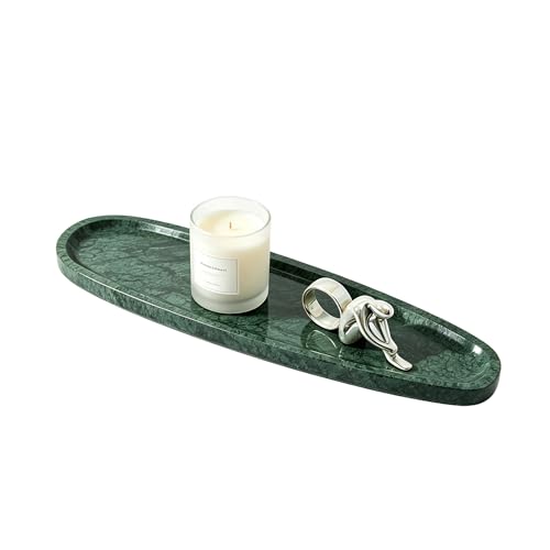 Natural Marble Vanity Tray, 16.6"x4.6" Green Real Stone Decorative Tray for Bathroom Countertop & Home Decor, Catchall Organizer for Jewelry, Candles, Cosmetics & Perfume（Green） - color: Green