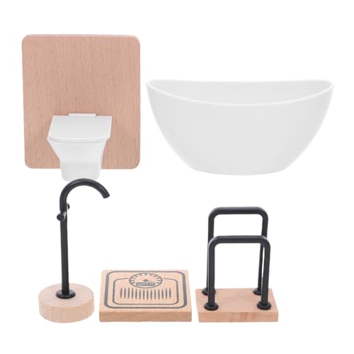 Miniature Dollhouse Bathroom Set: 5Pcs 1:12 Scale Realistic Furniture Toilet Bathtub Sink Model Mini Shower Room DIY Adornments Accessories Decoration - style: B