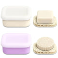 OTHIX 2 Pack Leakproof Silicone Travel Soap Case Travel Essentials-Small Bar Soap Holder Container with Drainage Layer & Mini Portable Soap Dish for Shampoo Bars, Gym, Camping (Cream & Light Purple) - color: Cream & Light Purple