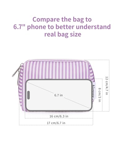 Narwey Small Striped Makeup Bag for Purse Mini Cosmetic Bag Travel Makeup Pouch Zipper Pouch Cute Make up Bags with Compartments for Women Girls (Purple Stripe, Small) - color: A-Purple Stripe, style: Small