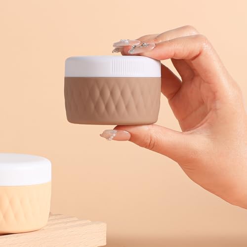 Kuangre Travel Containers for Toiletries, Silicone Cream Jars BPA-Free, TSA Approved 2oz Travel Size Containers, Leak-proof Silicone Jars with Lid for Cosmetic Face Hand Body Cream (4 Pack) - color: Apricot, size: 2 Ounces