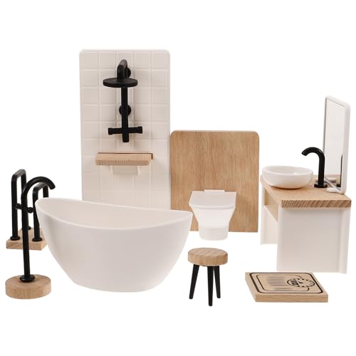 1set Dollhouse Bathroom Set: Dollhouse Bathroom Furniture Accessories 1 12 Scale Mini Shower Room AdornmentsSink Scale Shower Toilet Bathtub Stool for Doll Accessories - style: A