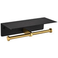 APLusee Double Toilet Paper Holder with Phone Shelf Black & Gold, 304 Stainless Steel Tissue Paper Roll Storage Dispenser, Wall Mounted - color: Black Gold, size: Double Rod