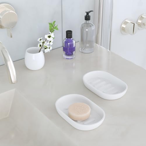 2Pcs/SetBathroom Soap Dishes, Not Plastic！,Bamboo Soap Dishes Holder for Bathroom Shower, Bathroom Sink Soap Dish (White) - color: 2pcs White2.0