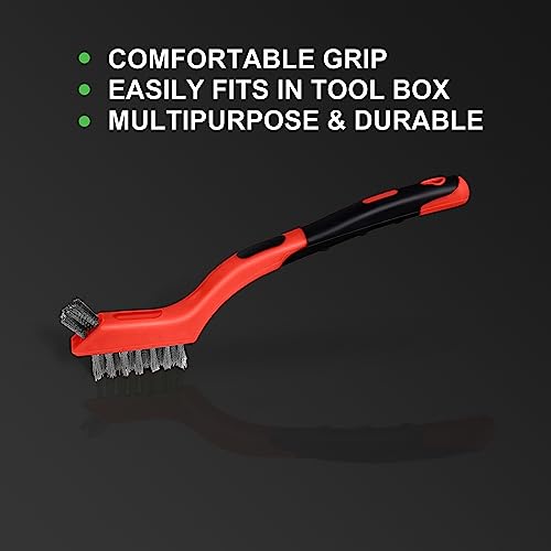 MAXMAN Wire Brush Set 6Pcs, Small Wire Brushes for Cleaning, Rust Remover, Scrub Brush, Detailing Brush, Metal Brush, Stainless Steel/ Brass/ Nylon Bristles Bristle Brush, Scratch Brush, (Red) - style: 6 PCS Brass/Stainless Steel/Nylon Bristles Red