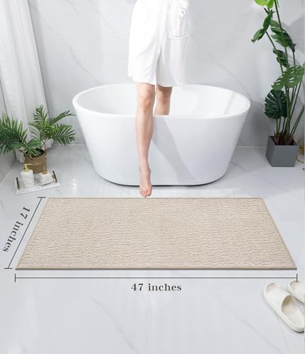 chakme Bathroom Rugs Mat 47x17, Ultra Thin Non Slip Bath Rug Runner Quick Dry Absorbent Bath Mat for Bathroom Floor, (Light Beige, 47"x17") - color: Light Beige, size: 3'11" x 1'5"(Rectangular)
