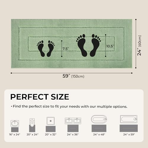 GRANNY SAYS Sage Green Bathroom Rugs Non Slip, 59" x 24", Small Bathroom Rugs Washable，Bath Mats for Floor, Microfiber Bath Mat for Tub, Absorbent Shower Rug - color: Green, size: 2' x 4'11" (24" x 59")