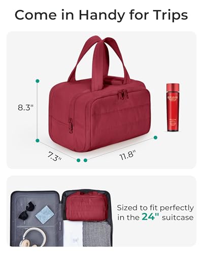 BAGSMART Travel Toiletry Bag, Puffy Toiletry Bag for Women, Wide-open toiletry bags for traveling, Large Travel Cosmetic Makeup Bag Organizer for Accessories,Toiletrie (Vintage Berry) - color: g-Vintage Berry