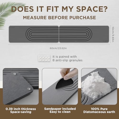 Faucet Mat for Kitchen Sink, Diatomite Stone Drying Sink Protectors, Bathroom Faucet Splash Guard, Quick Dry Water Absorbing, Non-Slip Tray for Kitchen Counter, Gray, 11.8" x 3.9" x 2pcs - color: Grey, size: 11.8" x 3.9"