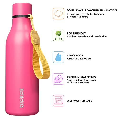 BJPKPK Insulated Water Bottles, 18 oz Stainless Steel Metal Water Bottle with Strap, BPA Free Leak Proof Jugs, Mugs, Flasks, Reusable Thermal Flasks for Sports & Travel, Pink - color: Pink, size: 18 Ounces, style: 18oz