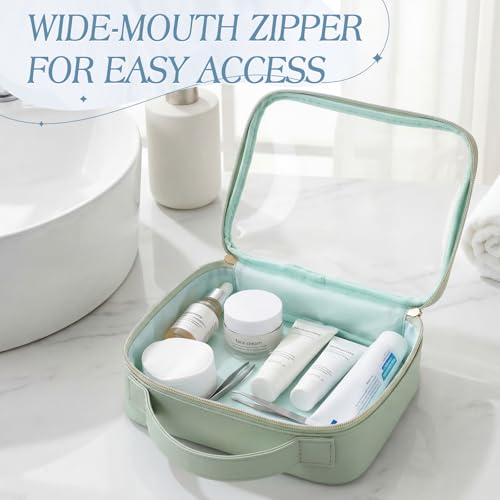 Abbylike 4 Pcs Clear Makeup Bags with Handles Tsa Approved Toiletry Bag with Zipper PU Leather Quart Size Clear Cosmetic Pouch for Travel Women Men Airport Compliant Bags(Morandi Color Palette) - color: Morandi Color Palette