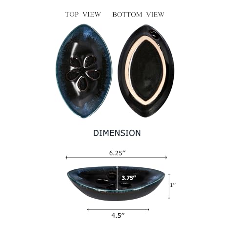 Ceramic Soap Dish with Self Draining Tray for Bar Soap, Bathroom, Kitchen (Black) - color: Black