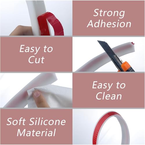 78 Inch Shower Threshold Water Dam, Silicone Barrier Shower Door Bottom Seal Strip, Self Adhesive Waterproof Barrier, for Kitchen Countertop Sink, Cooktop, Bathroom (White) - color: White, style: 78in
