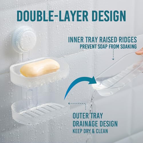 TAILI Soap Holder Soap Dish for Shower, Suction Cup Soap Holder for Shower Wall, Bathroom Accessories, Removable Strong Hold Soap Saver, Drill Free, Clear 2 Layer - color: Clear, size: 2 Tier