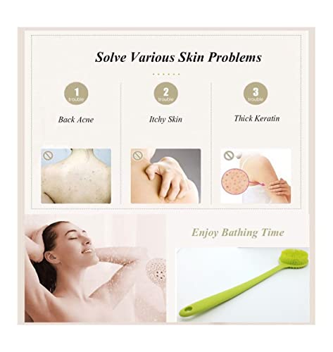 Long Handle Silicone Body Scrubber for Shower, Dual-Sided Back Scrubber Brush with Soft Bristles&Massage Nodes, Exfoliating Bath Brush for Hard to Reach Areas, Easy to Clean & Quick Dry, for Daily Use - color: Green