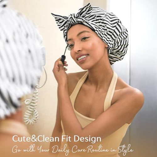 Yanibest Shower Cap for Women Reusable Waterproof, Adjustable Non-Slip Shower Hair Cap, Washable Bath Hat - color: Stripe