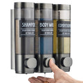 Shampoo and Conditioner Dispenser,GlintGath Shower Dispenser 3 Chamber No Drill Shampoo Dispenser for Shower Wall Mounted Shower Soap Dispenser for Bathroom Hotel,3 * 300ML,Gun Gray - color: Gun Gray 3 Chamber