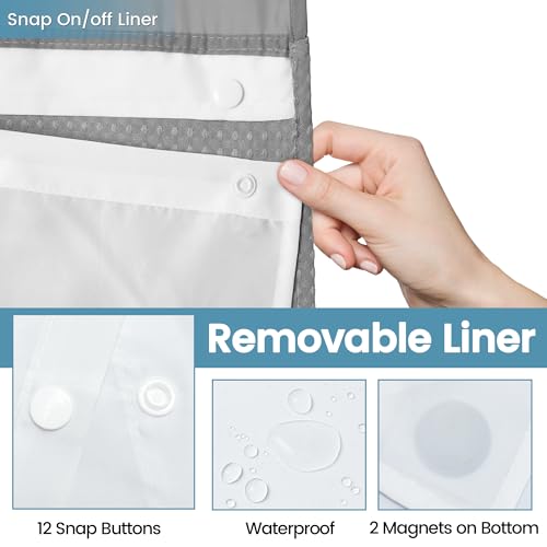 EUTXL Heavyweight Stall No Hook Shower Curtain with Snap in Liner,256GSM Waffle Weave Shower Curtains for Bathroom,48W x 74H,Grey - color: Grey, size: 48"W x 74"L (Pack of 1)