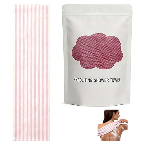 Exfoliating Shower Towel, Cotton-Blend Back Scrubber（Pink） | 39 x 10 in, dual-sided texture, quick-dry mesh, washable for home, gym, travel - color: Pink