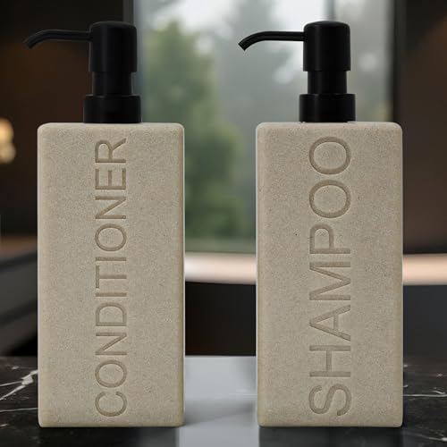 Rectangular Resin Dispenser Premium Bathroom Shampoo Conditioner Body Wash Bottle Modern Refillable Pump Design - color: Tan