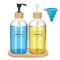 2 Pack 16 Oz Glass Soap Dispenser Set with Tray, Hand Dish Soap Dispenser Set for Bathroom and Kitchen Bottle Dispenser with Dish Soap, Hand Soap, Lotion (Clear) - color: Clear