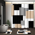Beige Geometric Shower Curtain Set with Toilet Lid Cover and Non-Slip Rugs for Bathroom, Black Grey White Checkered 4 Pcs Shower Curtain, Modern Abstract Bathroom Set with 12 Hooks - color: Abstract Geometric Beige