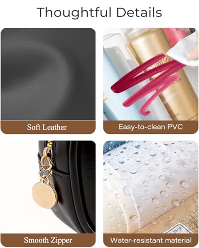3-Piece Travel Clear Makeup Bag Set, Small Large Clear Cosemetic Bag with Makeup Brush Bag Waterproof Makeup Pouch with Zipper Toiletry Bags For Traveling Car Accessories for Women (Black Set) - color: Black Set