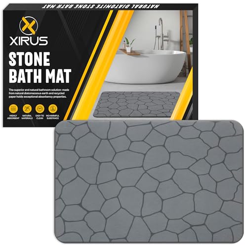 Xirus Stone Bath Mat – Diatomaceous Earth Bathroom Mat – Quick Dry Bath Mat – Highly Absorbent Diatomite Stone Bath Mat – Non-Slip Bath Mat for Bathroom, Shower, Kitchen Counter, Pet Areas,