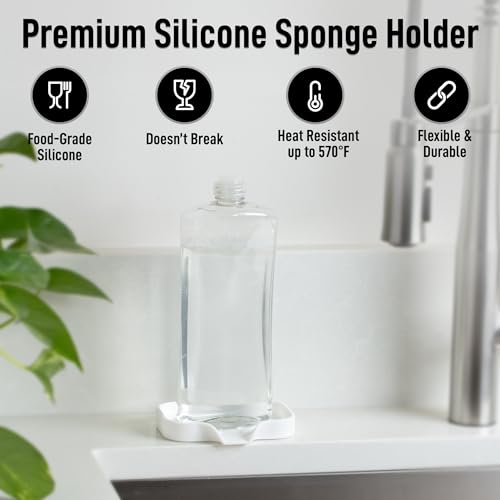 Zulay Kitchen Small Silicone Sponge Holder (4.9x3.3”) – Space-Saving Sink Organizer Tray for Sponge, Soap, Brush & More – Compact Non-Slip Dish for Kitchen & Bathroom (White) - color: White (Small), size: Small (4.9x3.3)