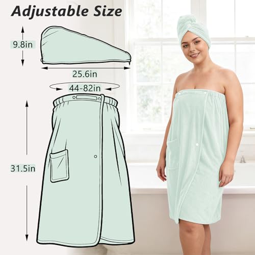 Women’s Plus Size Towel Wrap with Hair Towel (2XL-4XL), Oversized Shower Body Wrap Bathrobe, Soft Quick-Dry Hair Drying Towel for Spa Use Light Green - color: Light Green, size: 2XL-4XL