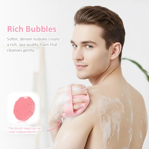 3PCS Extender Handle Set,17in Lengthen Detachable Long Handle Back Brush*1,Silicone Body Scrubber for Gentle Exfoliating and Massage Can Produce Rich Foam*2,Long Handle Back Scrubber for Men (White)
