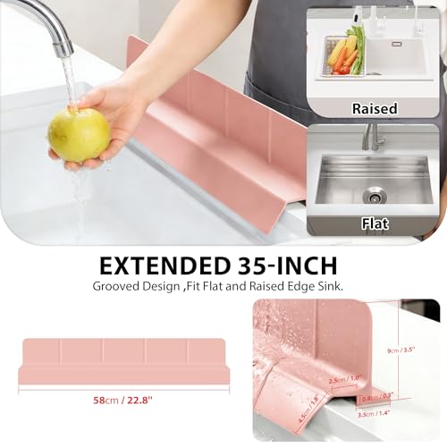 23Inch Sink Splash Guard – Extended Length & Tall Silicone Kitchen Sink Splash Guard with Overhang Drainage Design & Strong Suction Cups for Countertop (Lotus Pink, 23''x3.5'') - color: Lotus Pink, size: 23''x3.5''