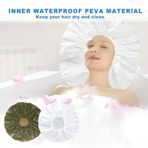 Extra Large Shower Cap 2 PCS Waterproof Shower Caps for Women, Super Jumbo Shower Cap, Reusable Super Large Bath Caps Hair Cap for Long Thick Curly Hair, Locs, Twist Braids - Green + White - color: Green + White