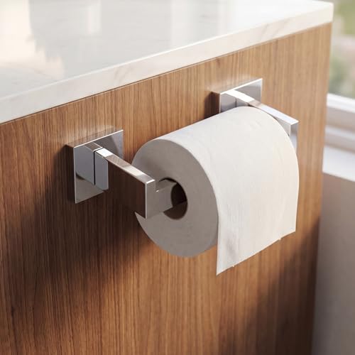 Toilet Paper Holder Wall Mount Polished Chrome, Stainless Steel Toilet Tissue Roll Holder Bathroom Square Toilet Paper Towel Roll Holder, Double Post Pivoting Tissue Handle - color: Polished Chrome
