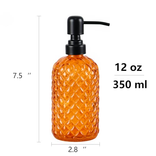12Oz Glass Soap Dispenser with 304 Black Rustproof Stainless-Steel Pump, Refillable Glass Soap Dispenser for Kitchen, Bathroom, Farmhouse - color: Orange