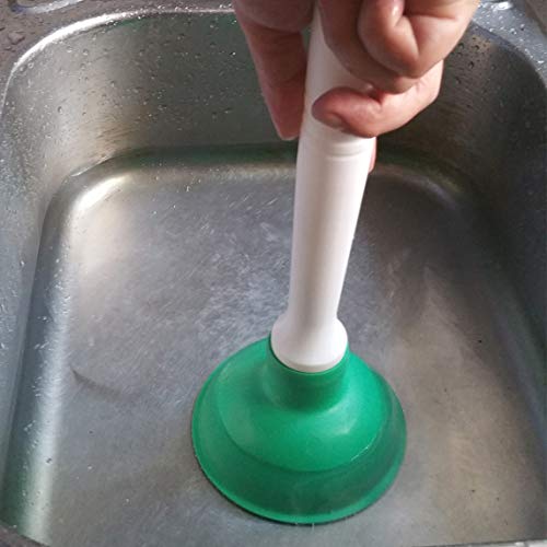 Drain Plunger, Small Hand Force Plumber Helper, Little 4 inch Cup Clog Remover, Tiny Rubber Unclogger in 9" Short Handle for Kitchen Sink, Bathroom Toilet, Shower Bath Tub (Green) - color: Green