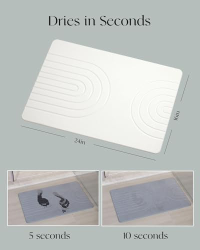 Stone Bath Mat 24"x16" - Diatomaceous Earth Shower Mat, Quick Dry, Anti-Slip, Modern Design with Bonus Non-Slip Pad - Perfect for Home Safety and Style,Light Gray - color: Light Gray