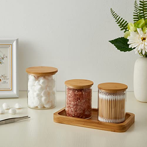 INIUNIK 4 Pack Glass Qtip Holder Dispenser Glass Apothecary Jars with Lids Cotton Ball Swab Pad Holder Bathroom Essential Canisters Accessories Jars for Bathroom Organization Vanity Organizers - size: 4 Pack