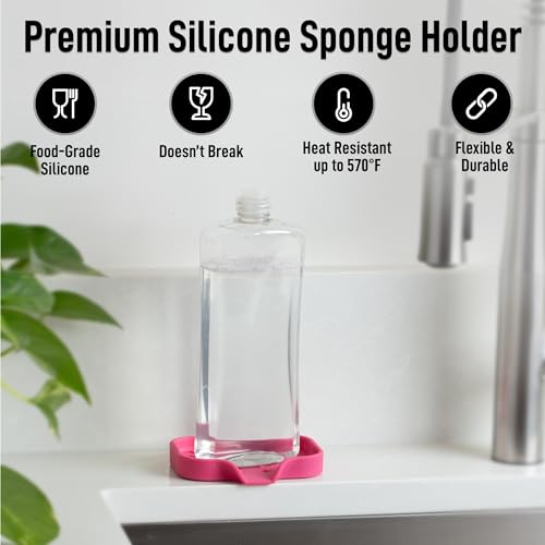 Zulay Kitchen Small Silicone Sponge Holder (4.9x3.3”) – Space-Saving Sink Organizer Tray for Sponge, Soap, Brush & More – Compact Non-Slip Dish for Kitchen & Bathroom (Honeysuckle) - color: Honeysuckle (Small), size: Small (4.9x3.3)