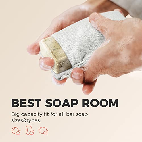 ZOMCHI Soap Saver Bags for Bar Soap, 2 Pack, Gentle Texture Grey | Nylon Mesh Helps Create Rich Lather, Hanging Loop, Quick Drying Design, Roomy Pouch For Bath And Shower Routines - style: Gentle Exfoliating