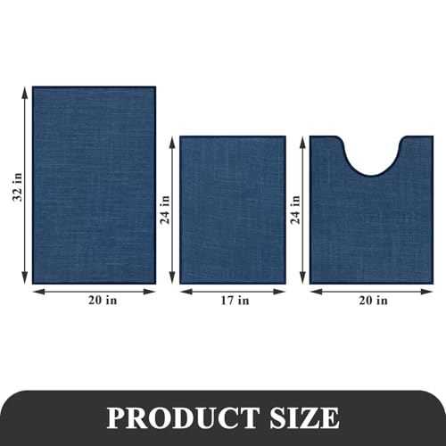 SHACOS 3 Piece Bath Mats Toilet Rug U-Shaped, No Slip Rubber Bath Rugs for Bathroom Toilet, Ultra Thin Bathroom Rugs Washable Quick Dry Absorbent Bathroom Mat (17"x24"+20"x32"+ U-20"x24") - color: Blue, size: 17"x24"+20"x32"+U20"x24"