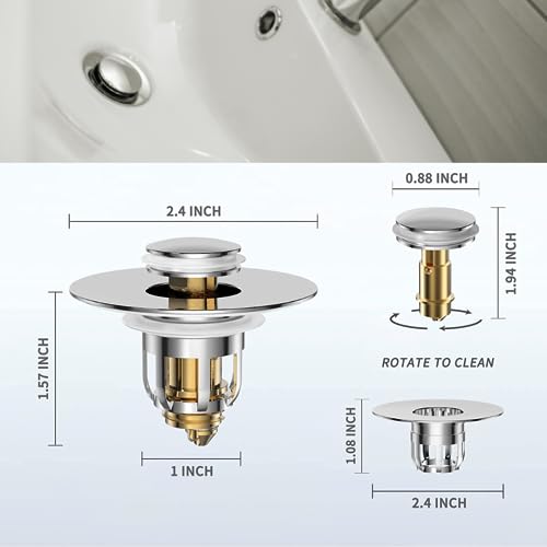 2-in-1 Bathroom Sink Stopper: Easy Installation, Anti-Clogging, Rapid Drainage, Durable Polished Chrome & Premium Brass Construction - Fits 99% US Standard Drains (1.06"-1.65") - Dual Function Design