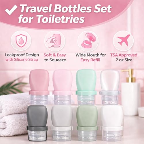 2 oz Travel Bottles, Leakproof Silicone Squeeze Bottle Mini Travel Size Container for Toiletries Lotion Shampoo and Conditioner Liquid Salad Dressing to go Condiment, TSA Approved, 4 Pack - color: Black, Grey, White, Clear, size: 2 oz