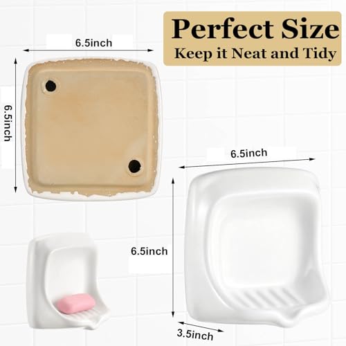 1 Pcs White Vintage Wall Mount Ceramic Soap Dish for Shower Wall, Space-Saving, Retro Ceramic Soap Holder, Self-draining Built-in Holder for Bathroom & Laundry Keep Dish Dry - style: Wall Mount