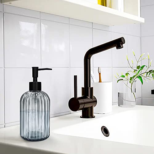 Pack of 2 Glass Soap Dispenser with Black Pump, 400 ml Refillable Pump Dispenser for Kitchen, Bathroom, Laundry Room, Liquid Glass Bottle for Washing Up Liquid, Shampoo, Conditioner (Gray) - color: Gray