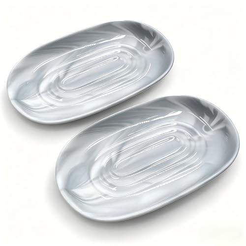 Ceramic Marble Pattern Soap Dish, Textured Raised Soap Saver Tray for Shower Bathroom Kitchen Sink Vanity, Easy to Clean Multi-Use Holder for Bar Soap Jewelry Rings Keys, Grey (2 Pack) - color: Grey2p