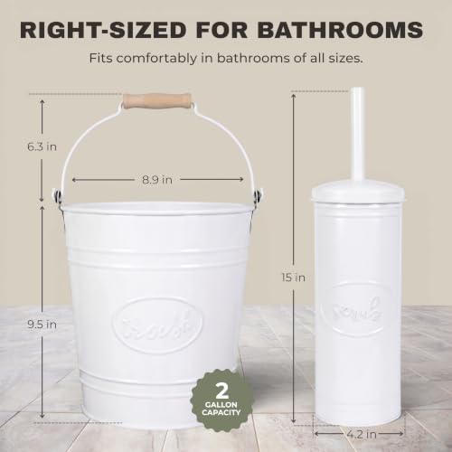 Autumn Alley Rustic Farmhouse White Bathroom Trash Can and Toilet Brush Set – Bathroom Accessories for Modern Farmhouse Charm, White Trash Can with Toilet Brush and Holder, 2 Gal. Capacity - color: White